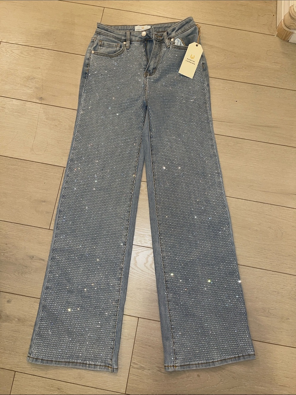 Embellished Light Blue Wide-Leg Jeans by Ulla Johnson